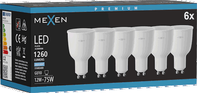 Mexen Nova 6x LED-Lampe GU10, 12W, Kalt - 6500K, 1260 lm - L108-GU10-1265-01x06