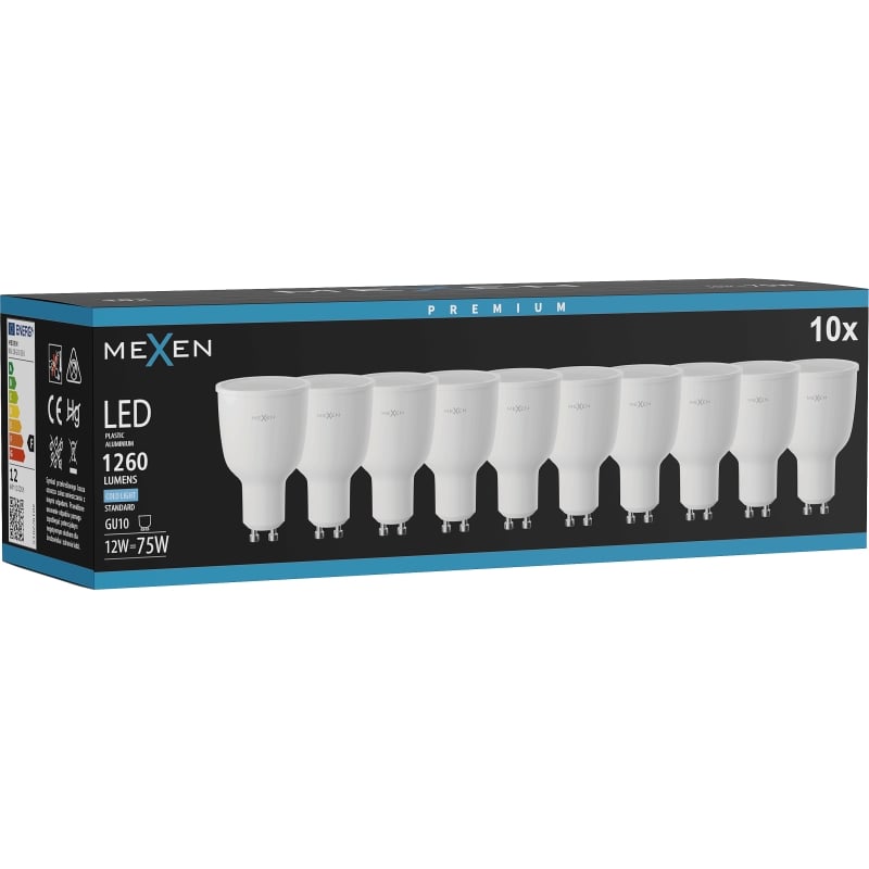 Mexen Nova 10x LED-Birne GU10, 12W, Kalt - 6500K, 1260 lm - L108-GU10-1265-01x10