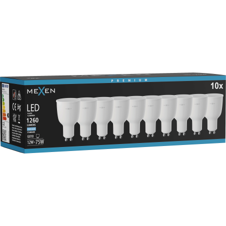 Mexen Nova 10x LED-Birne GU10, 12W, Kalt - 6500K, 1260 lm - L108-GU10-1265-01x10