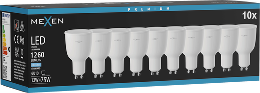 Mexen Nova 10x LED-Birne GU10, 12W, Kalt - 6500K, 1260 lm - L108-GU10-1265-01x10