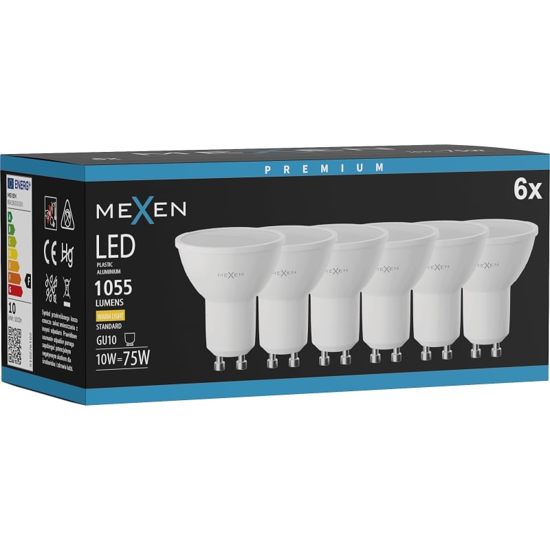 Mexen Nova 6x LED-Glühlampe GU10, 10W, Warm - 3000K, 1055 lm - L108-GU10-1030-01x06