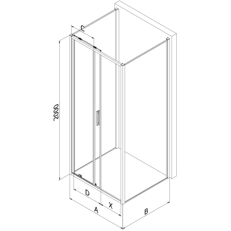 Mexen Exo-3S 3-seitige Duschkabine, Schiebetür, 140 x 80 cm, transparent, schwarz - 8151-140-080-70-00-3S