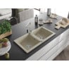 Mexen Mario Granitspüle 2-Kammer mit Küchenarmatur Rita, beige - 6504-69-670300-00