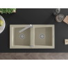 Mexen Mario Granitspüle 2-Becken mit Rita Küchenarmatur, beige - 6504-69-670300-00