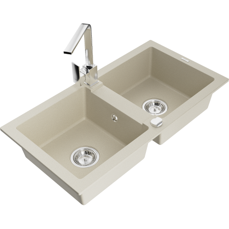 Mexen Mario Granitspüle 2-Kammer mit Küchenarmatur Rita, beige - 6504-69-670300-00