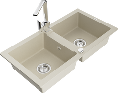 Mexen Mario Granitspüle 2-Kammer mit Küchenarmatur Rita, beige - 6504-69-670300-00