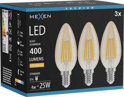 Mexen Vintis 3x LED-Filament-Glühbirne E14, C35, 4W, Warm - 2200K, 400 lm, Bernstein - L154-E14-0422-50x03