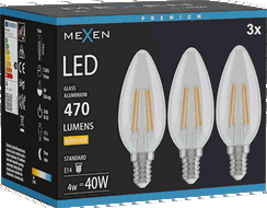 Mexen Vintis 3x LED-Filament-Glühbirne E14, C35, 4W, Warm - 2700K, 470 lm, klar - L154-E14-0427-00x03