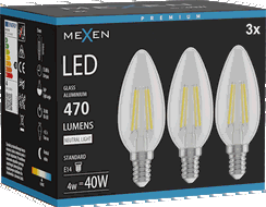 Mexen Vintis 3x LED-Filamentlampe E14, C35, 4W, Neutral - 4000K, 470 lm, klar - L154-E14-0427-00x03 - L154-E14-0440-00x03
