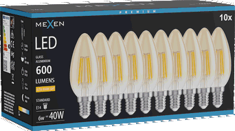 Mexen Vintis 10x LED-Filament-Glühbirne E14, C35, 6W, Warm - 2200K, 600 lm, amber - L154-E14-0622-50x10