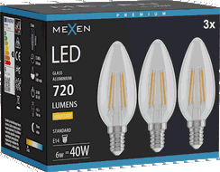 Mexen Vintis 3x LED-Filament-Glühbirne E14, C35, 6W, Warm - 2700K, 720 lm, klar - L154-E14-0627-00x03