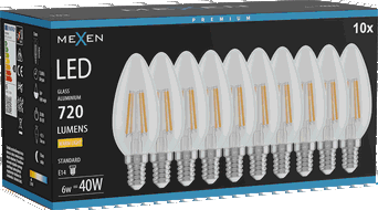 Mexen Vintis 10x LED-Filamentlampe E14, C35, 6W, Warm - 2700K, 720 lm, klar - L154-E14-0627-00x10