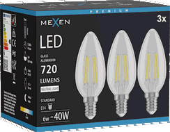 Mexen Vintis 3x LED Filament Glühbirne E14, C35, 6W, Neutral - 4000K, 720 lm, klar - L154-E14-0640-00x03