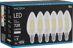 Mexen Vintis 6x LED-Fadenlampe E14, C35, 6W, Neutral - 4000K, 720 lm, klar - L154-E14-0640-00x06