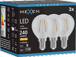 Mexen Vintis 3x LED-Filament-Glühbirne E14, G45, 2W, Warm - 2700K, 240 lm, klar - L156-E14-0227-00x03