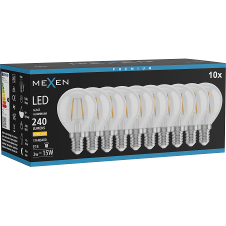 Mexen Vintis 10x LED-Filament-Glühbirne E14, G45, 2W, Warm - 2700K, 240 lm, klar - L156-E14-0227-00x10