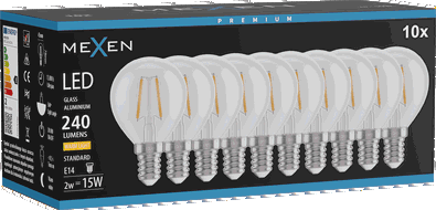 Mexen Vintis 10x LED-Filament-Glühbirne E14, G45, 2W, Warm - 2700K, 240 lm, klar - L156-E14-0227-00x10