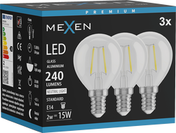 Mexen Vintis 3x LED-Filamentlampe E14, G45, 2W, Neutralweiß - 4000K, 240 lm, klar - L156-E14-0240-00x03