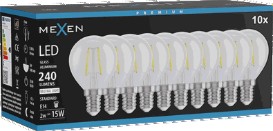 Mexen Vintis 10x LED-Filament-Glühbirne E14, G45, 2W, Neutral - 4000K, 240 lm, klar - L156-E14-0240-00x10