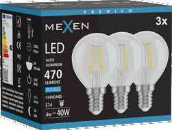 Mexen Vintis 3x LED-Filament-Glühbirne E14, G45, 4W, Kalt - 6500K, 470 lm, klar - L156-E14-0465-00x03