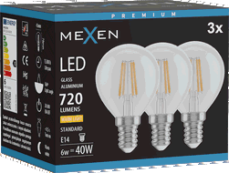 Mexen Vintis 3x LED-Filamentlampe E14, G45, 6W, Warm - 2700K, 720 lm, klar - L156-E14-0627-00x03