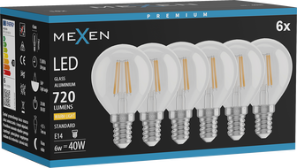 Mexen Vintis 6x LED-Filamentlampe E14, G45, 6W, Warm - 2700K, 720 lm, klar - L156-E14-0627-00x06