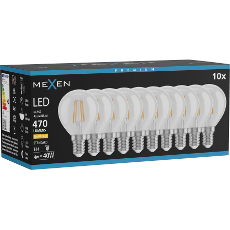 Mexen Vintis 10x LED-Filament-Glühbirne E14, G45, 6W, Warmweiß - 2700K, 720 lm, klar - L156-E14-0627-00x10