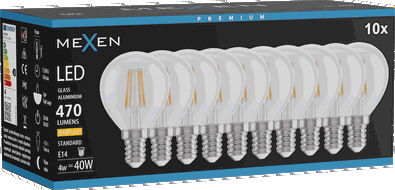 Mexen Vintis 10x LED-Filament-Glühbirne E14, G45, 6W, Warmweiß - 2700K, 720 lm, klar - L156-E14-0627-00x10