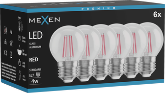 Mexen Vintis 6x LED-Filament-Glühbirne E27, G45, 4W, 55 lm, rot - L156-E27-04XX-45x06