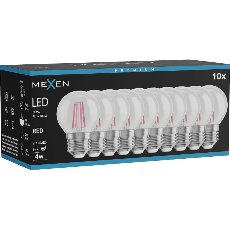 Mexen Vintis 10x LED-Filamentlampe E27, G45, 4W, 55 lm, rot - L156-E27-04XX-45x10