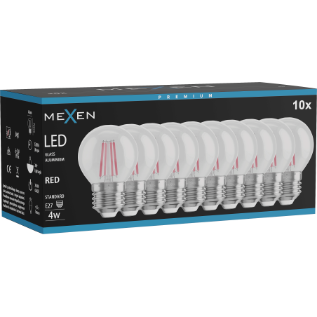 Mexen Vintis 10x LED-Filamentlampe E27, G45, 4W, 55 lm, rot - L156-E27-04XX-45x10