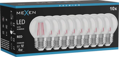Mexen Vintis 10x LED-Filamentlampe E27, G45, 4W, 55 lm, rot - L156-E27-04XX-45x10