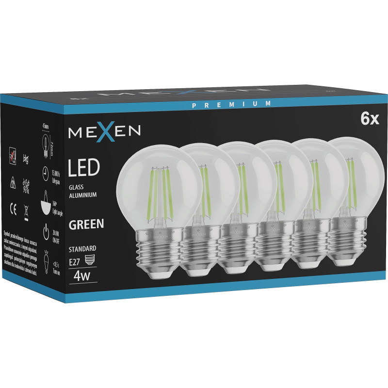 Mexen Vintis 6x Filament-LED-Birne E27, G45, 4W, 55 lm, grün - L156-E27-04XX-46x06