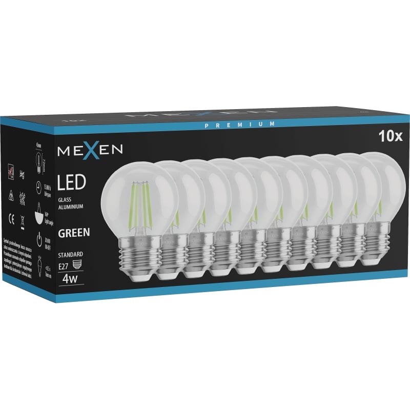 Mexen Vintis 10x LED-Glühbirne Filament E27, G45, 4W, 55 lm, grün - L156-E27-04XX-46x10