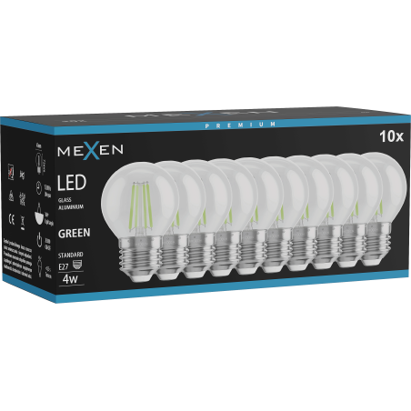Mexen Vintis 10x LED-Glühbirne Filament E27, G45, 4W, 55 lm, grün - L156-E27-04XX-46x10