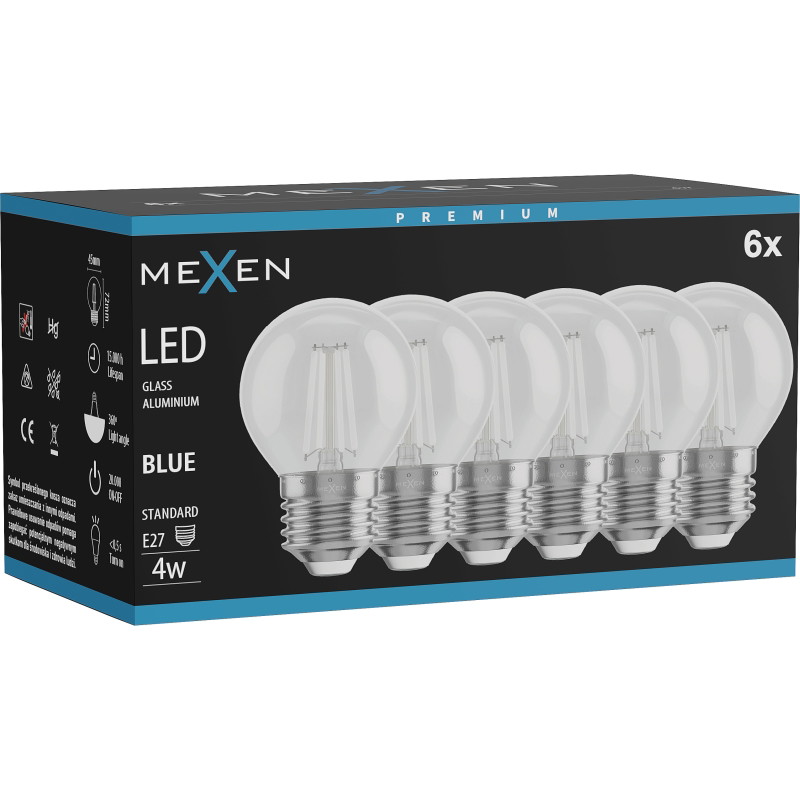 Mexen Vintis 6x LED-Filamentlampe E27, G45, 4W, 55 lm, blau - L156-E27-04XX-47x06