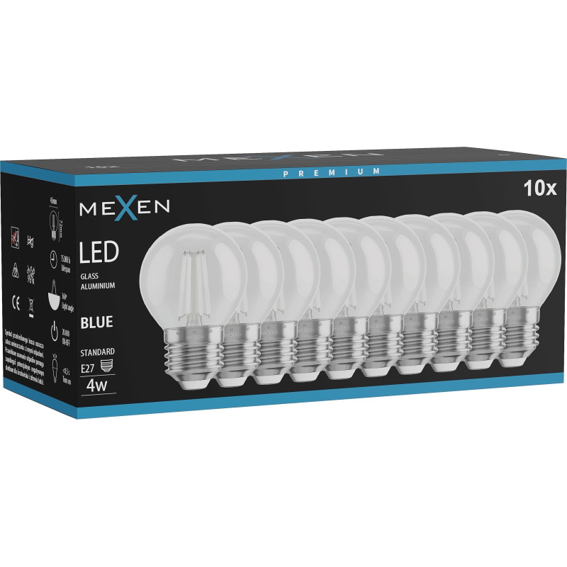 Mexen Vintis 10x LED-Filamentlampe E27, G45, 4W, 55 lm, blau - L156-E27-04XX-47x10