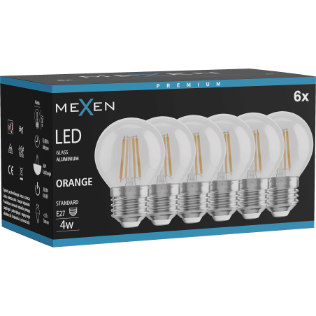 Mexen Vintis 6x LED-Filament-Glühbirne E27, G45, 4W, 55 lm, orange - L156-E27-04XX-48x06