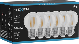 Mexen Vintis 6x LED-Filament-Glühbirne E27, G45, 4W, 55 lm, orange - L156-E27-04XX-48x06
