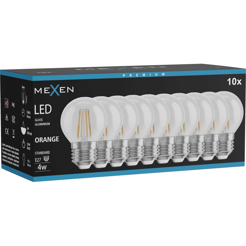 Mexen Vintis 10x LED Filament Glühbirne E27, G45, 4W, 55 lm, orange - L156-E27-04XX-48x10