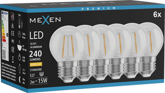 Mexen Vintis 6x LED-Filament-Lampe E27, G45, 2W, Warm - 2700K, 240 lm, klar - L156-E14-0227-00x06 - L156-E27-0227-00x06