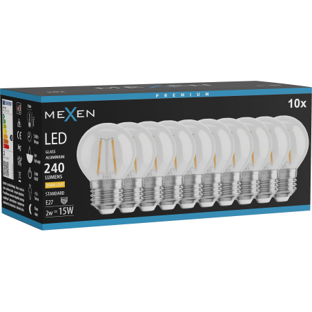 Mexen Vintis 10x Filament-LED-Glühbirne E27, G45, 2W, Warm - 2700K, 240 lm, klar - L156-E27-0227-00x10