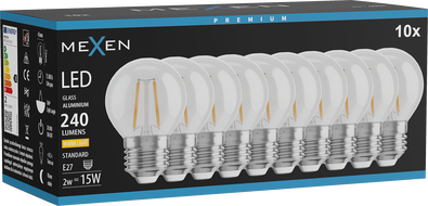 Mexen Vintis 10x LED-Filamentlampe E27, G45, 2W, Warm - 2700K, 240 lm, klar - L156-E14-0227-00x10 - L156-E27-0227-00x10