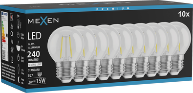 Mexen Vintis 10x LED-Filament-Glühbirne E27, G45, 2W, Neutral - 4000K, 240 lm, klar - L156-E14-0227-00x10 - L156-E27-0240-00x10