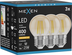 Mexen Vintis 3x LED-Filamentlampe E27, G45, 4W, Warm - 2200K, 400 lm, Amber - L156-E27-0422-50x03