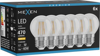 Mexen Vintis 6x LED-Filament-Glühbirne E27, G45, 4W, Warm - 2700K, 470 lm, klar - L156-E27-0427-00x06
