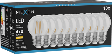 Mexen Vintis 10x LED-Filament-Glühbirne E27, G45, 4W, Warmweiß - 2700K, 470 lm, klar - L156-E27-0427-00x10