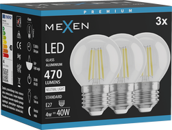 Mexen Vintis 3x LED-Filament-Glühbirne E27, G45, 4W, Neutral - 4000K, 470 lm, klar - L156-E27-0427-00x03 - L156-E27-0440-00x03