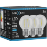 Mexen Vintis 3x Filament-LED-Birne E27, G45, 4W, Kalt - 6500K, 470 lm, klar - L156-E27-0465-00x03