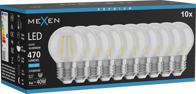 Mexen Vintis 10x LED-Filamentlampe E27, G45, 4W, Kalt - 6500K, 470 lm, klar - L156-E27-0465-00x10